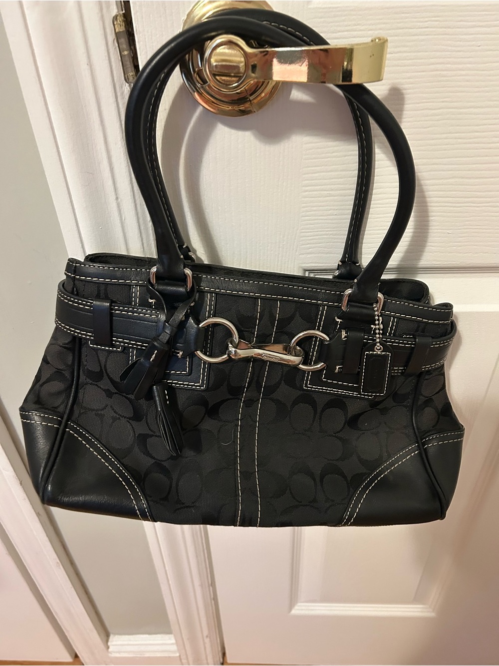 Coach Black Signature Satchel with Silver Hardware